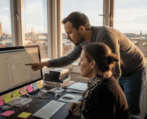 IT-tekniker som hjälper användare med Mac-relaterade problem