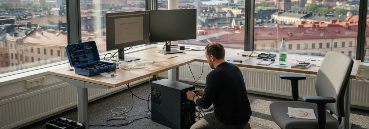 IT-tekniker installerar dator på kontoret