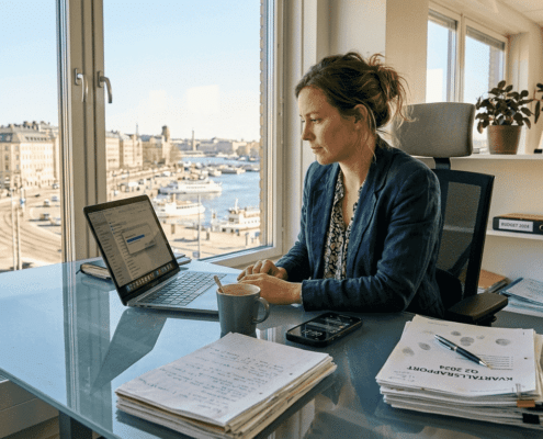 Så använder du molnlagring säkert och effektivt 2026 - Datasupport Stockholm | Min Datorsupport AB 8 Kvinna arbetar vid soligt fönster