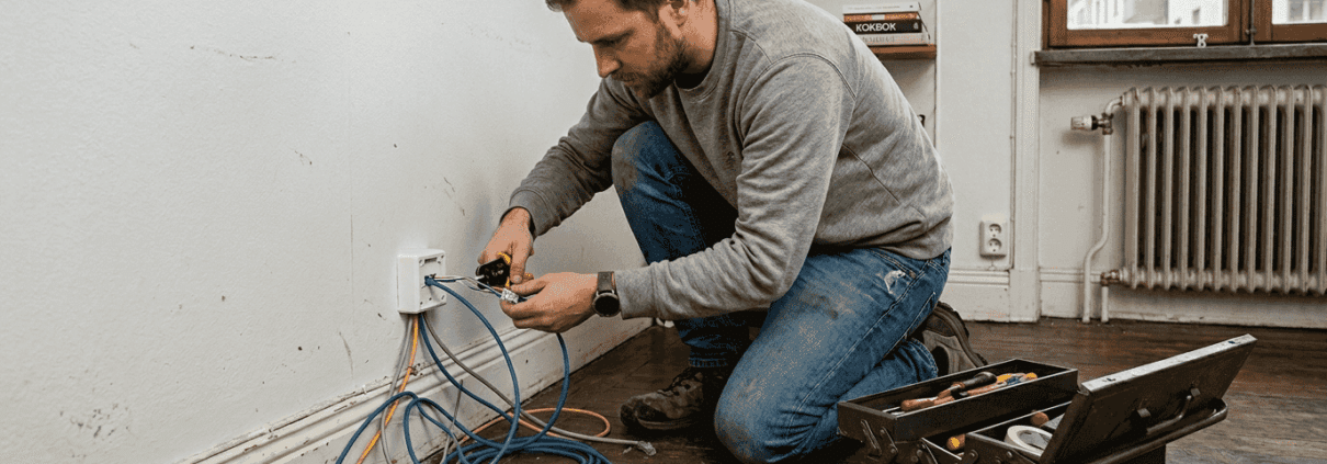 Tekniker installerar nätverksuttag.