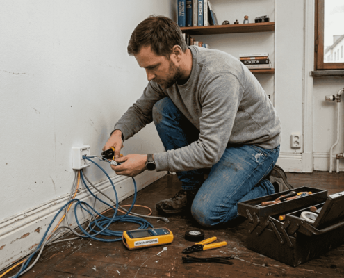 Tekniker installerar nätverksuttag.